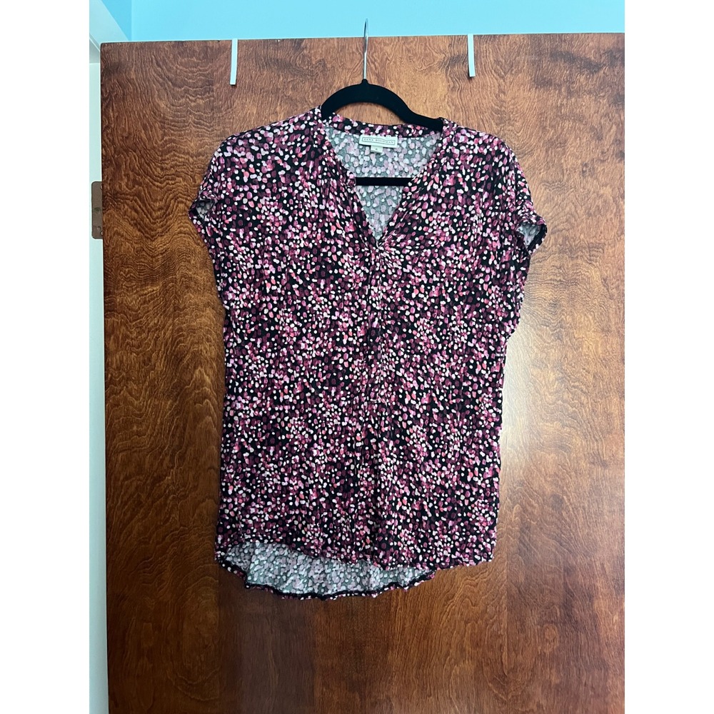 Dana Buchman‎ Blouse Womens S Pink Abstract Dot V-Neck Short Sleeve Top